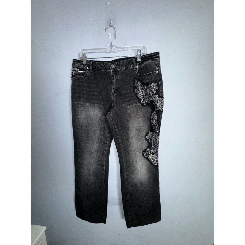 Women's B Street Jeans Sz 18 Black Lace Embroidery Sequined Details Boho Hippie